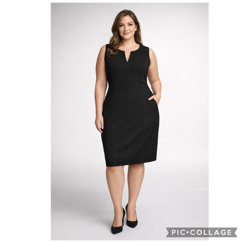 Kenneth Cole New York Black Wool Sheath Dress Size 12 Lined Career Office Midi